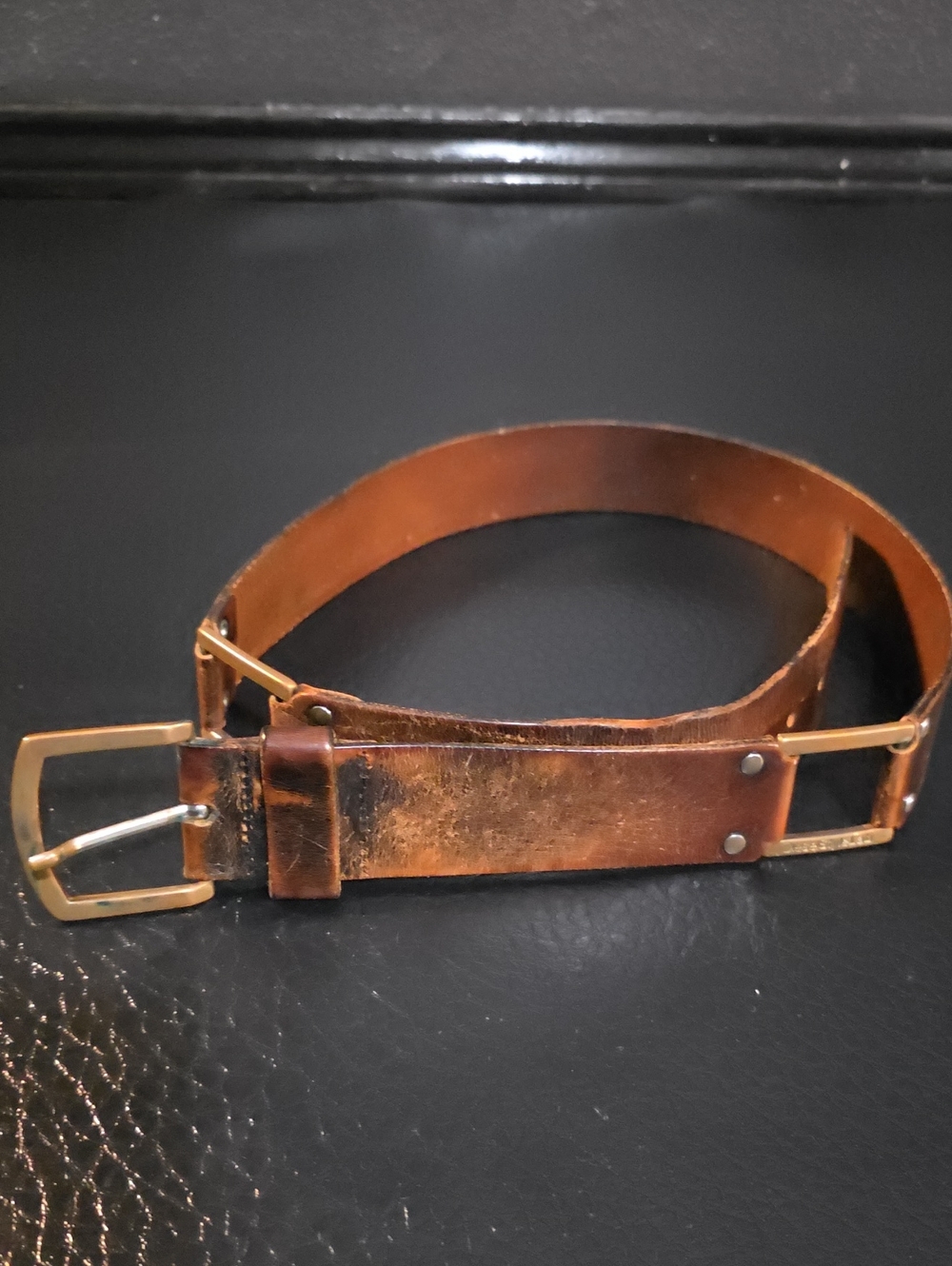Diesel Brown Leather Belt with Gold Buckle